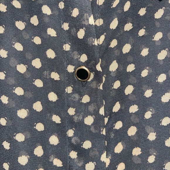 AGB Women's Sheer Polka Dot Button Up Blouse Black/Tan XL Oversized Preppy Twee - Picture 4 of 10